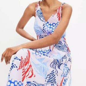 LOFT Double Sided Tie Maxi Dress In Tropical Fish Print Size Medium